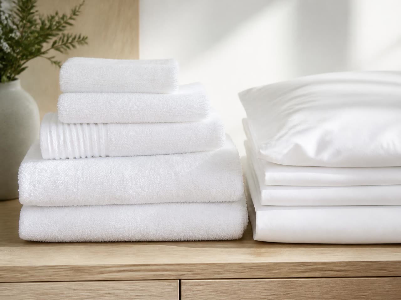 Rene sengesett i hotellkvalitet stablet klart for levering